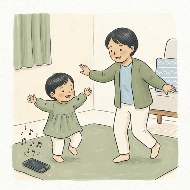 Loud And Quiet Dance: illustration of a toddler doing the activity
