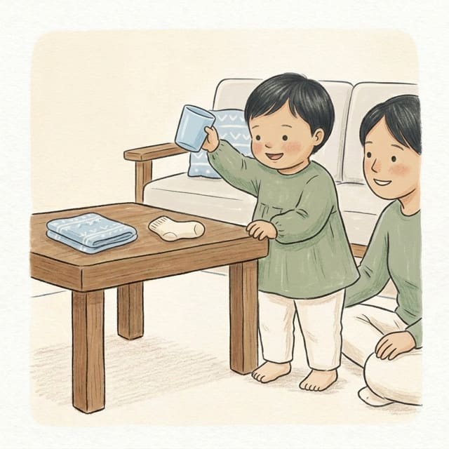 Low Table Treasures: illustration of a toddler doing the activity