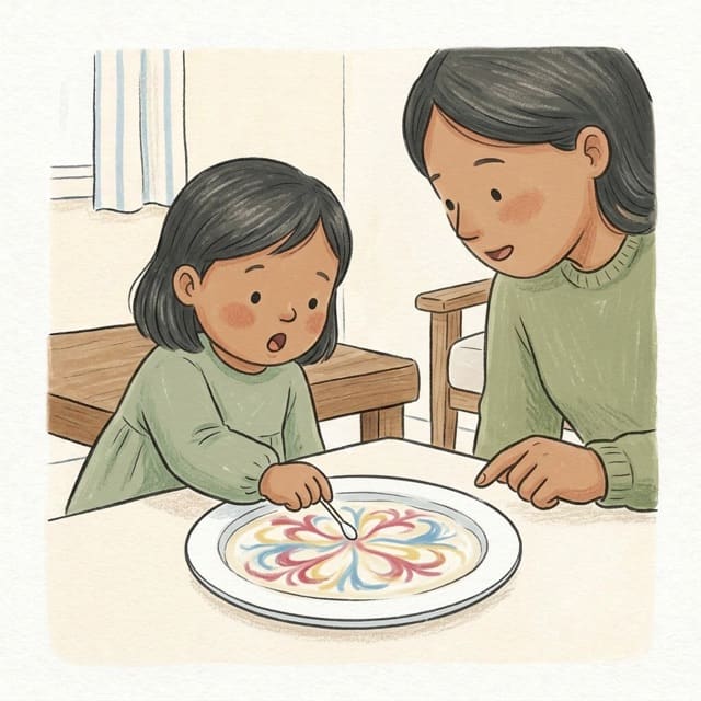 Magic Milk: illustration of a toddler doing the activity