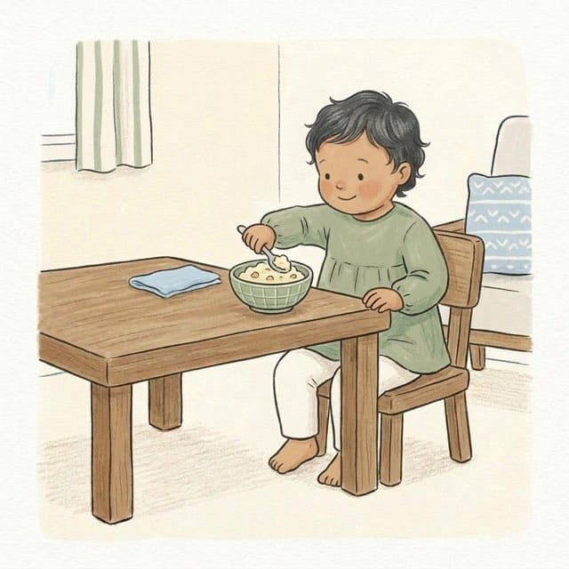 From Mash to Chunky: illustration of a toddler doing the activity