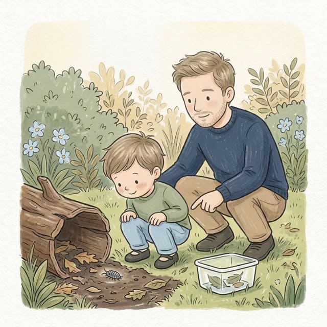 Minibeast Hunt: illustration of a toddler doing the activity