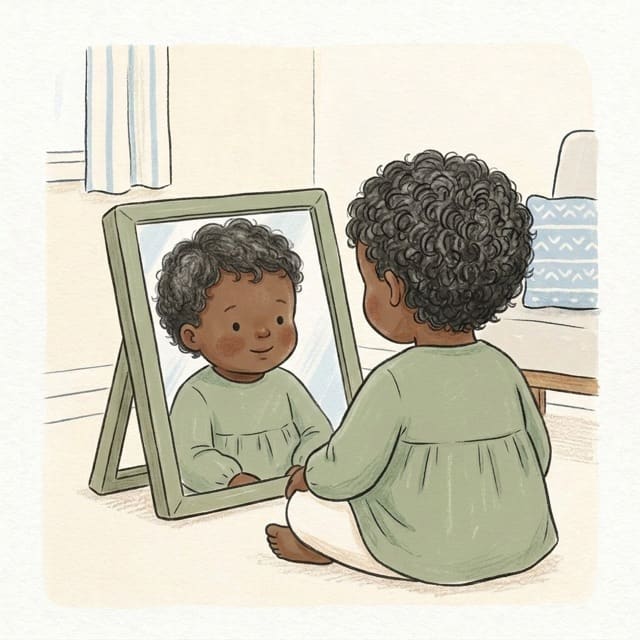 Mirror Quiet Look: illustration of a toddler doing the activity