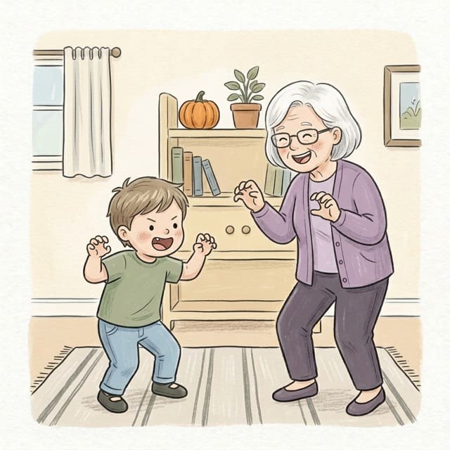 Monster Says: illustration of a toddler doing the activity