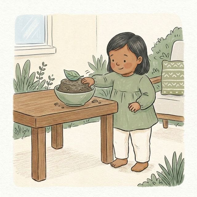 Muddy Garden Pat-A-Cake: illustration of a toddler doing the activity