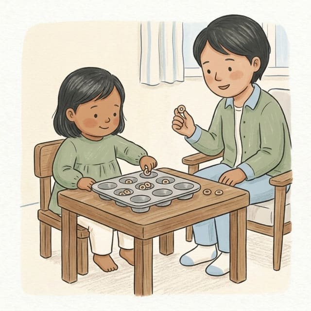 Muffin Tray Snack: illustration of a toddler doing the activity