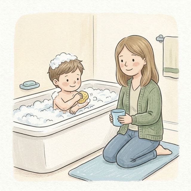My Own Bath Wash: illustration of a toddler doing the activity