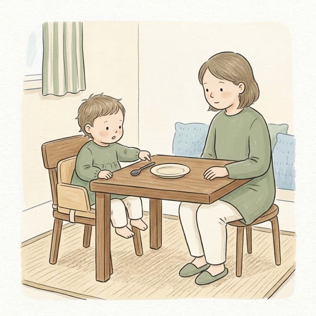 Name Everything on the Table: illustration of a toddler doing the activity