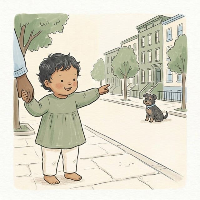 Names on a Walk: illustration of a toddler doing the activity