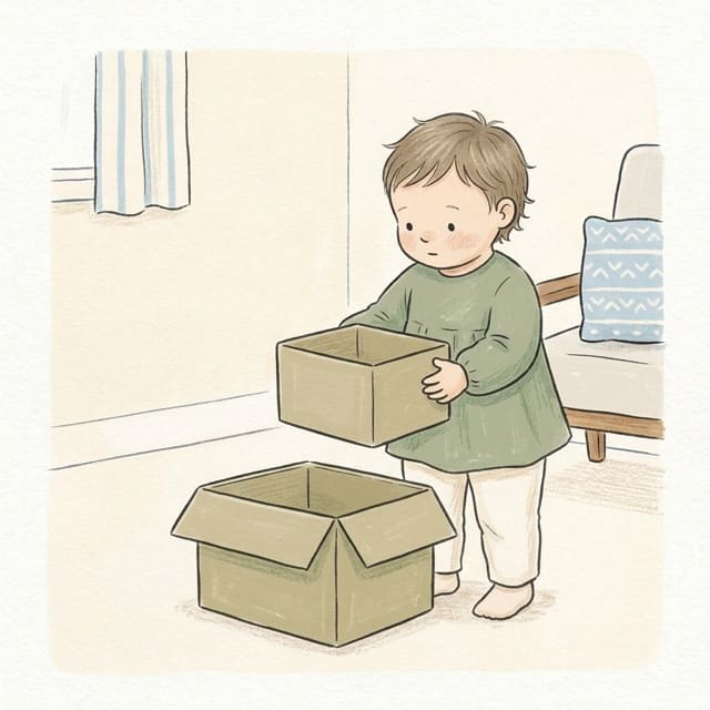 Nesting Boxes: illustration of a toddler doing the activity