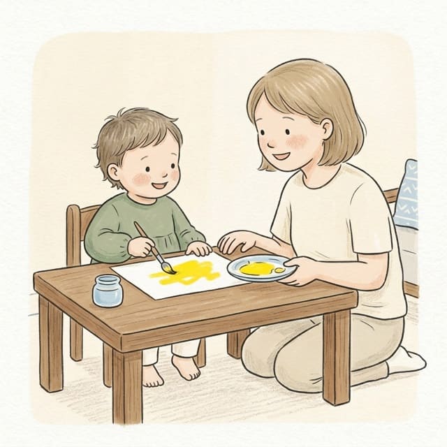 One Colour Painting: illustration of a toddler doing the activity
