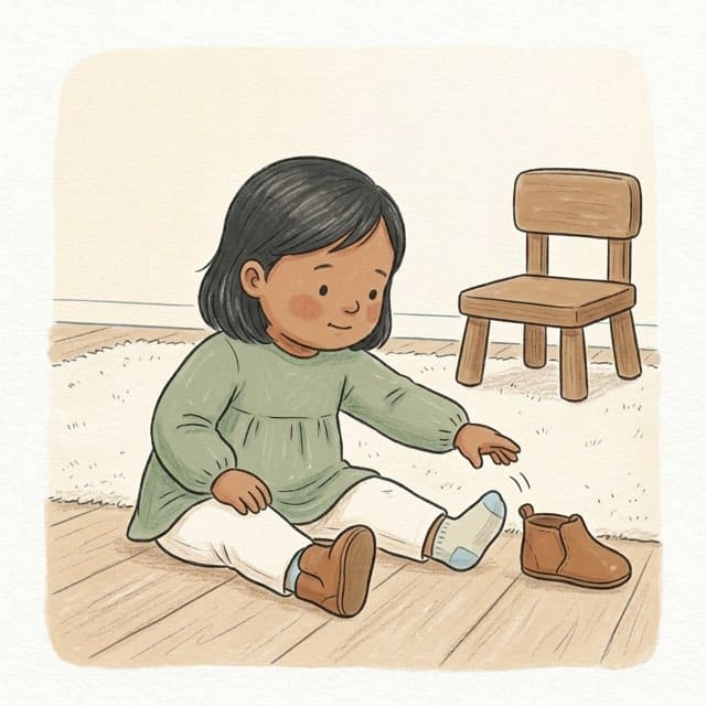 One Shoe, Then the Other: illustration of a toddler doing the activity