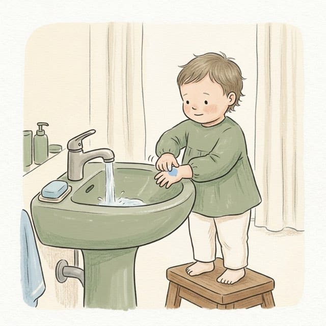 Wash the Spot Off: illustration of a toddler doing the activity