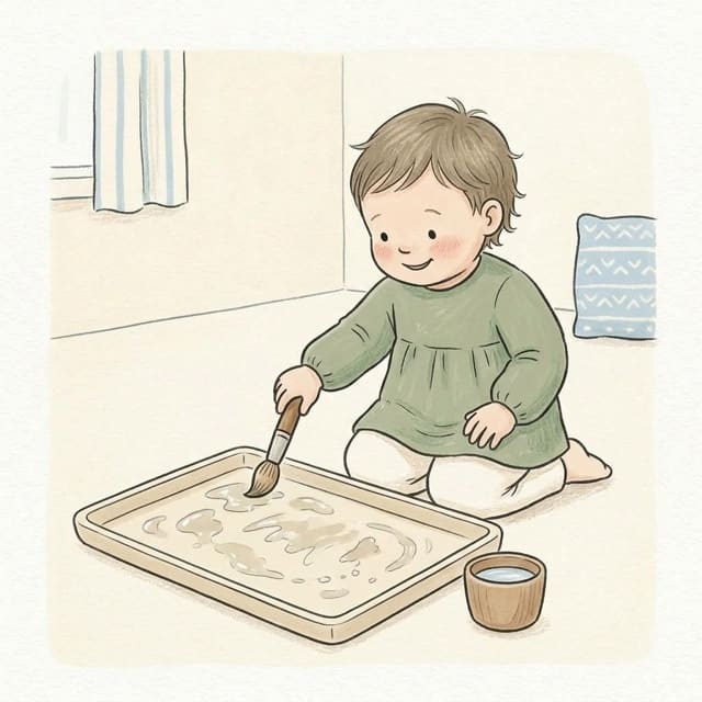Paintbrush Puddle Art: illustration of a toddler doing the activity