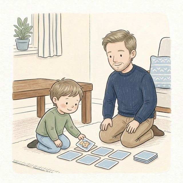Pairs Memory Game: illustration of a toddler doing the activity