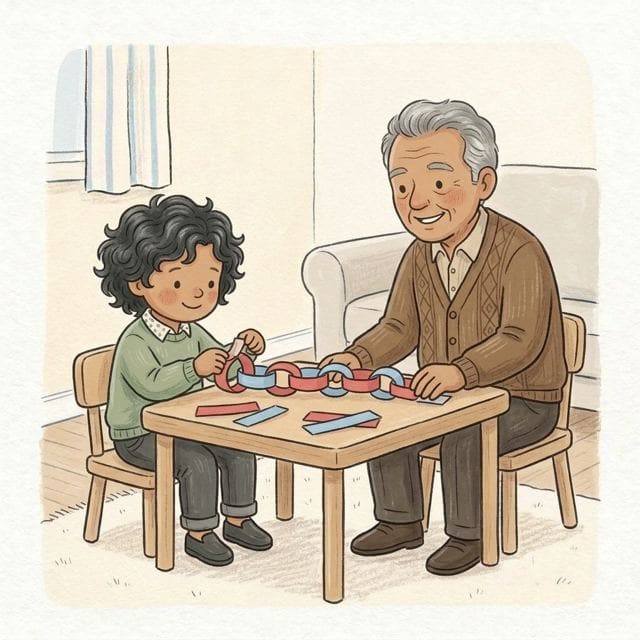 Paper Chain Countdown: illustration of a toddler doing the activity