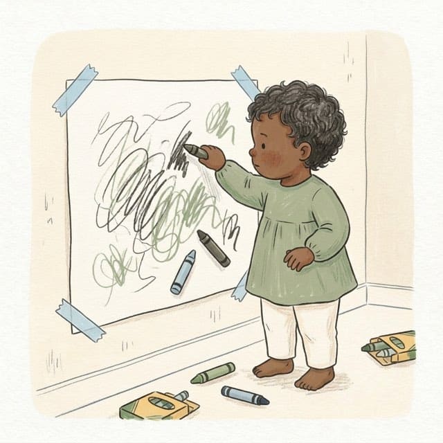 Paper on the Wall: illustration of a toddler doing the activity