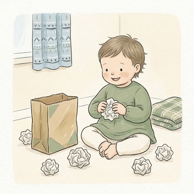 Paper Scrunch Bag: illustration of a toddler doing the activity