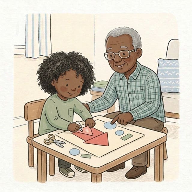 Paper Shape Pictures: illustration of a toddler doing the activity