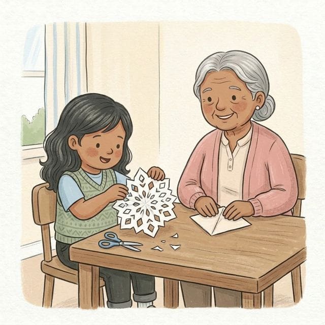 Paper Snowflakes: illustration of a toddler doing the activity
