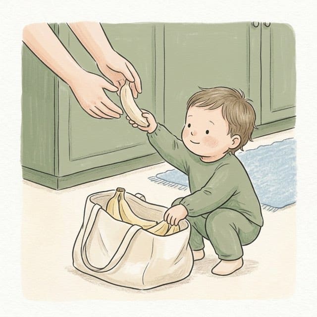 Pass the Banana: illustration of a toddler doing the activity