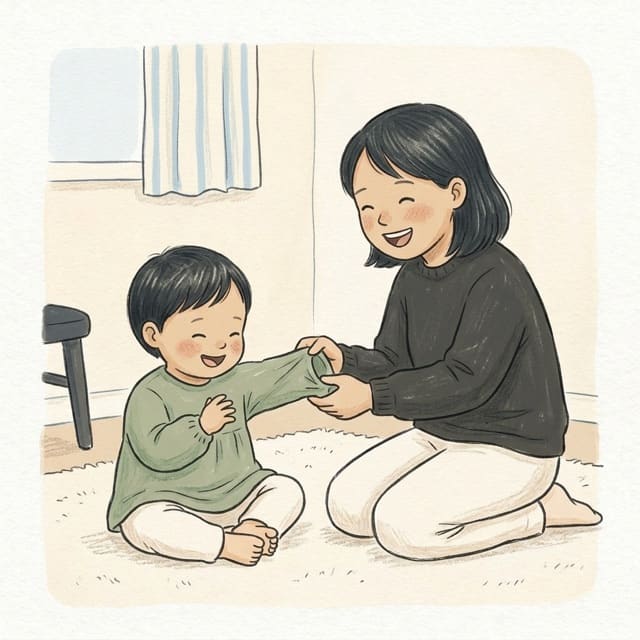 Peekaboo Sleeves: illustration of a toddler doing the activity