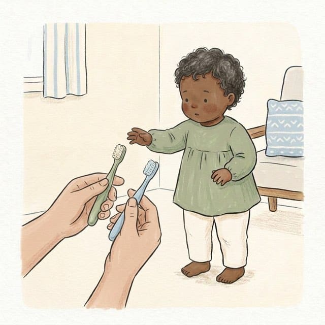 Pick Your Brush: illustration of a toddler doing the activity