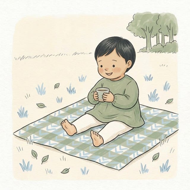 Picnic Blanket Sips: illustration of a toddler doing the activity