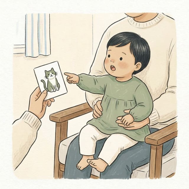 Picture Card Point & Name: illustration of a toddler doing the activity