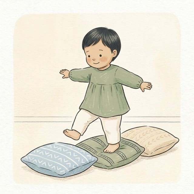 Pillow Path Walk: illustration of a toddler doing the activity
