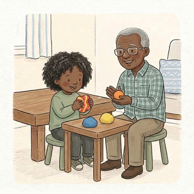 Play Dough Colour Squish: illustration of a toddler doing the activity