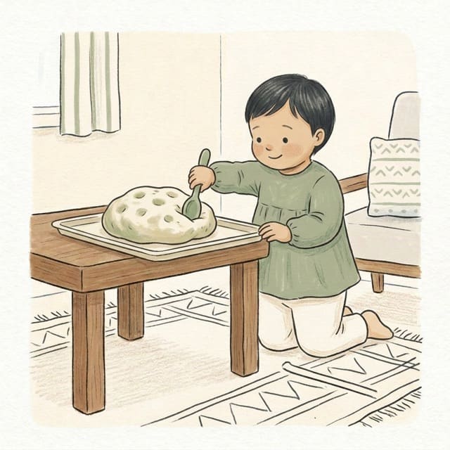 Play Dough Poke: illustration of a toddler doing the activity