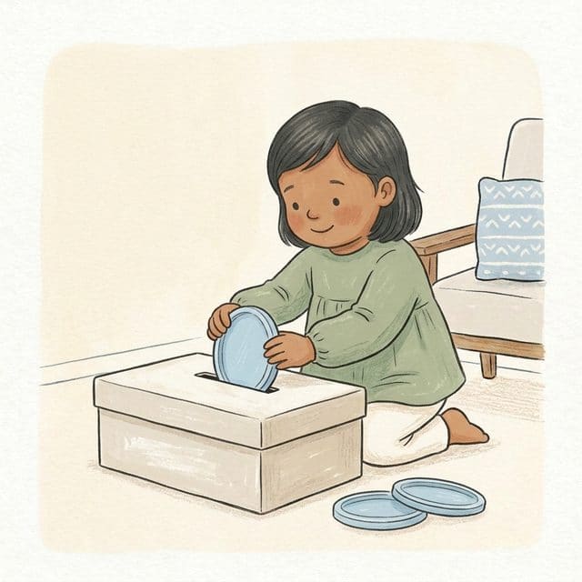 Post the Lid: illustration of a toddler doing the activity