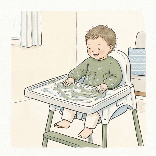 Pudding Finger Paint Splat: illustration of a toddler doing the activity