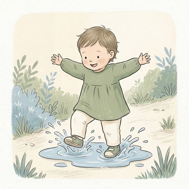 Puddle Splash Count: illustration of a toddler doing the activity