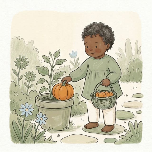 Pumpkin Hunt: illustration of a toddler doing the activity