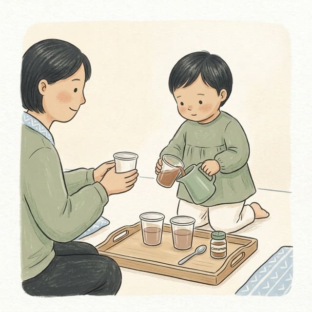 Pumpkin Spice Café: illustration of a toddler doing the activity