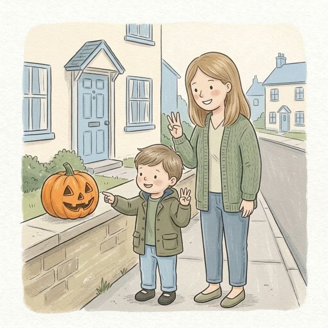 Pumpkin Window Walk: illustration of a toddler doing the activity