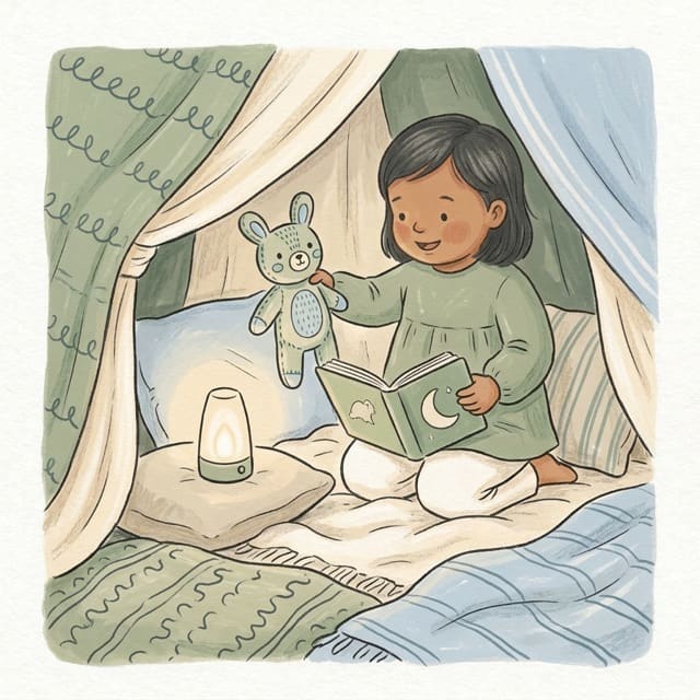 Puppet Story Den: illustration of a toddler doing the activity