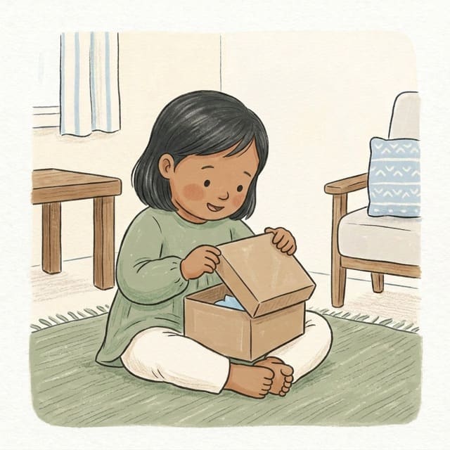 Quiet Box Lid Open & Close: illustration of a toddler doing the activity