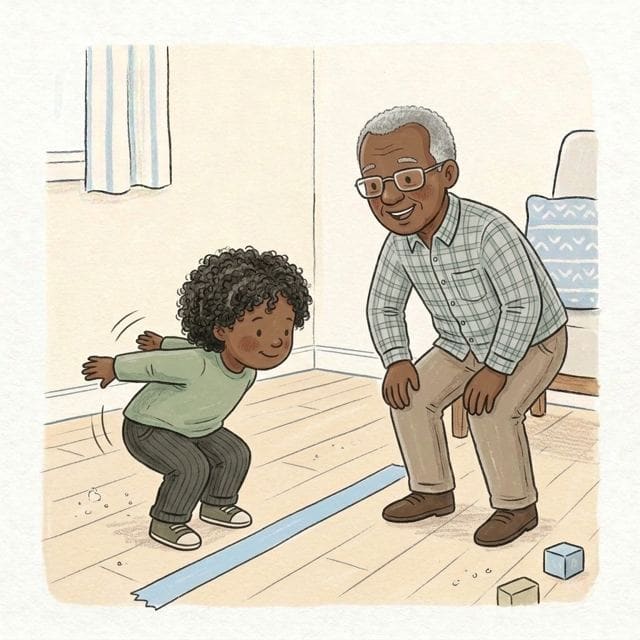 Rhyme and Jump: illustration of a toddler doing the activity