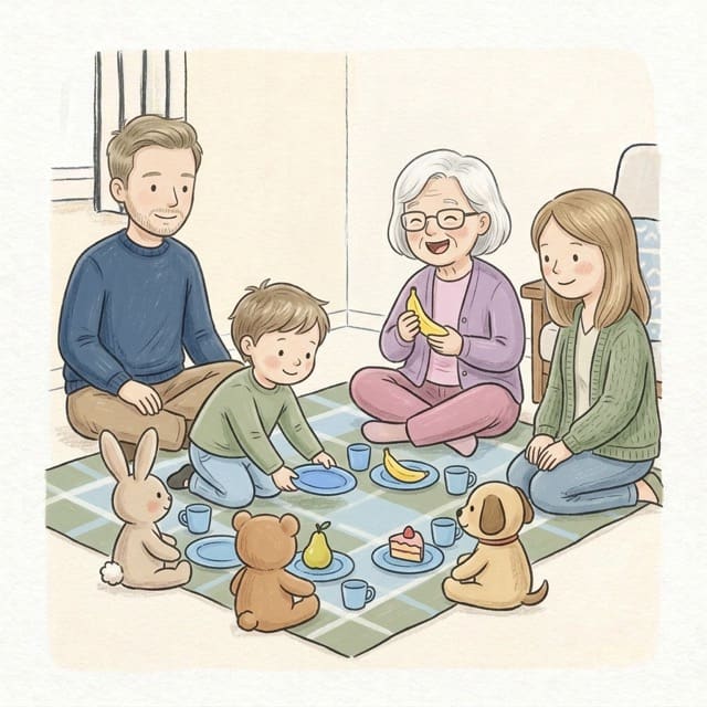 Rhyming Picnic: illustration of a toddler doing the activity