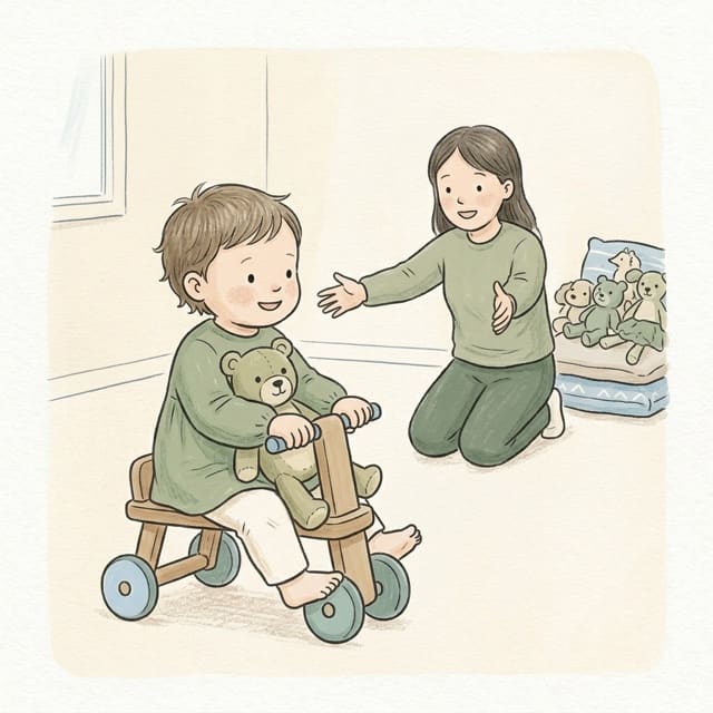 Ride-On Delivery: illustration of a toddler doing the activity