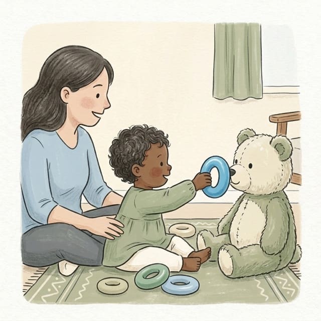 Ring Pass: illustration of a toddler doing the activity