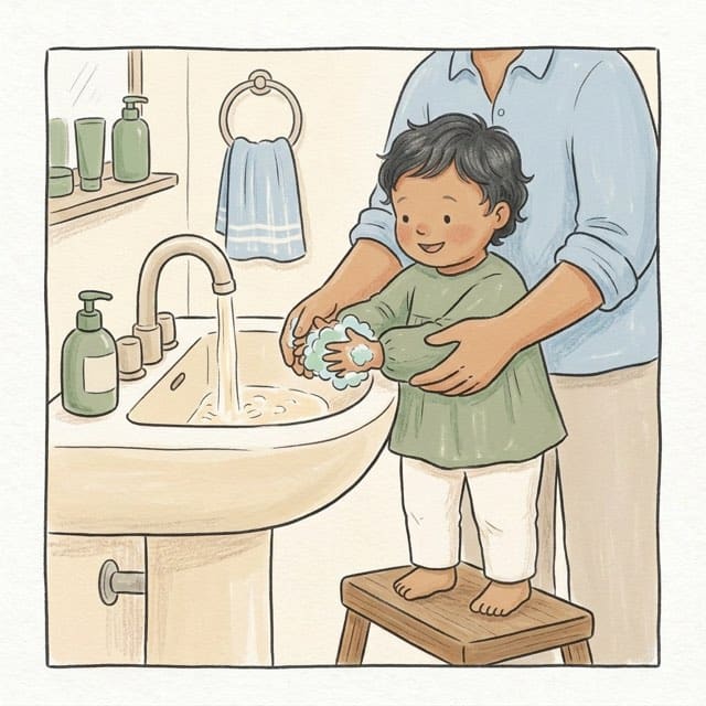 Rub With Me: illustration of a toddler doing the activity