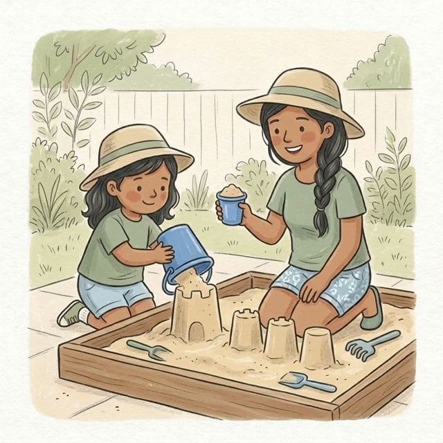Sandcastle Row: illustration of a toddler doing the activity