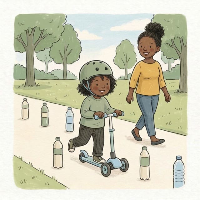 Scooter Slalom: illustration of a toddler doing the activity