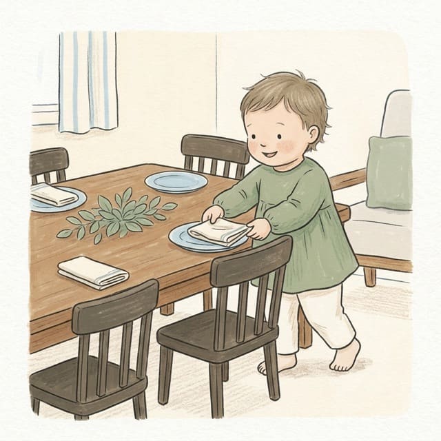 Set the Napkins: illustration of a toddler doing the activity