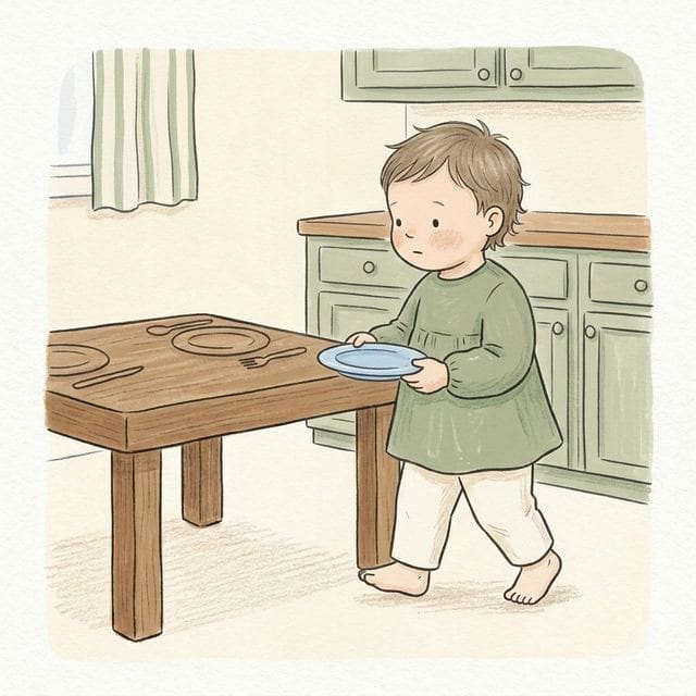 Set Two Places: illustration of a toddler doing the activity