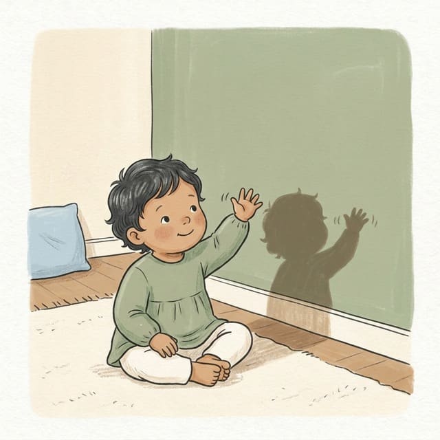 Shadow Puppet Wall Watch: illustration of a toddler doing the activity