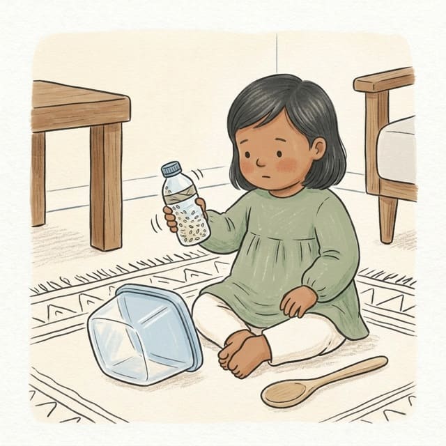 Shaker Band Practice: illustration of a toddler doing the activity